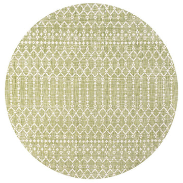 Ourika Moroccan Geometric Textured Weave Indoor/outdoor Round Rug